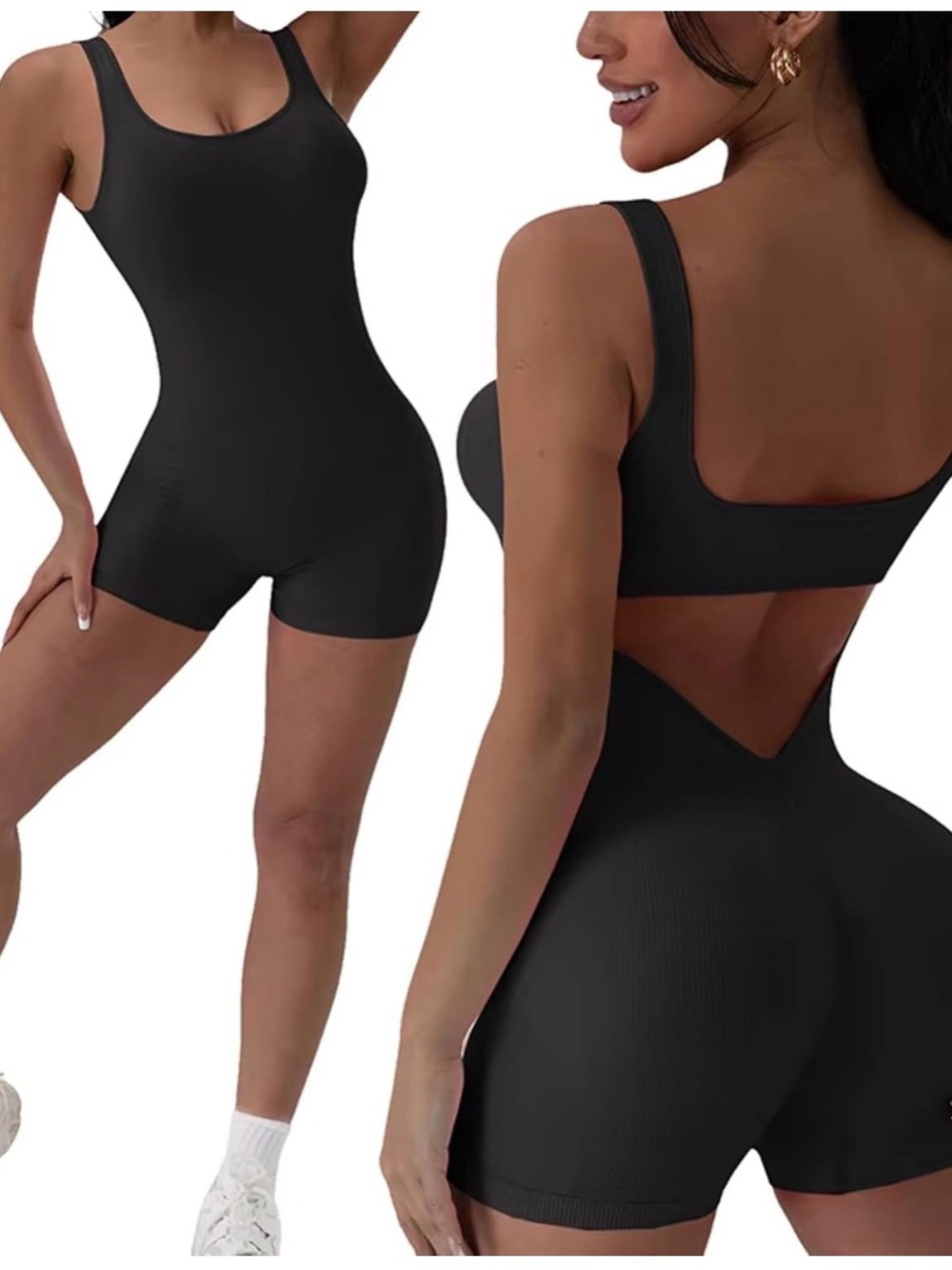 Black Seamless Scoop-Back Shaping Romper